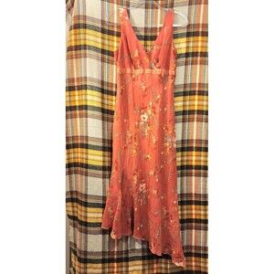 Vintage 90s Y2K DBY LTD Coral Floral Assymetrical Midi Dress.